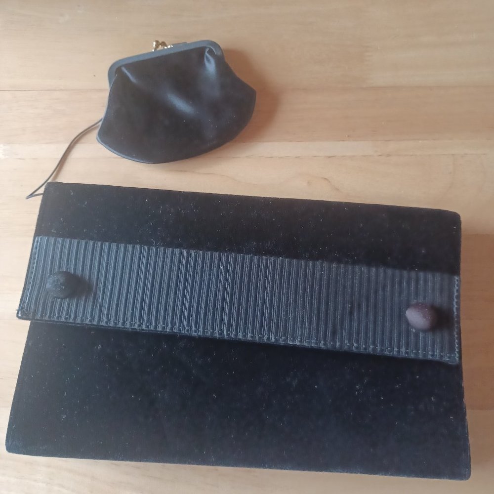 Vintage black velvet clutch handbag